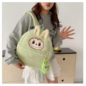 Labubu Green Plush Backpack – Kawaii Soft Toy Bag with Matching Keychain UK