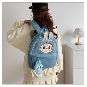 Labubu Blue Plush Backpack – Kawaii Soft Toy Bag with Matching Keychain UK
