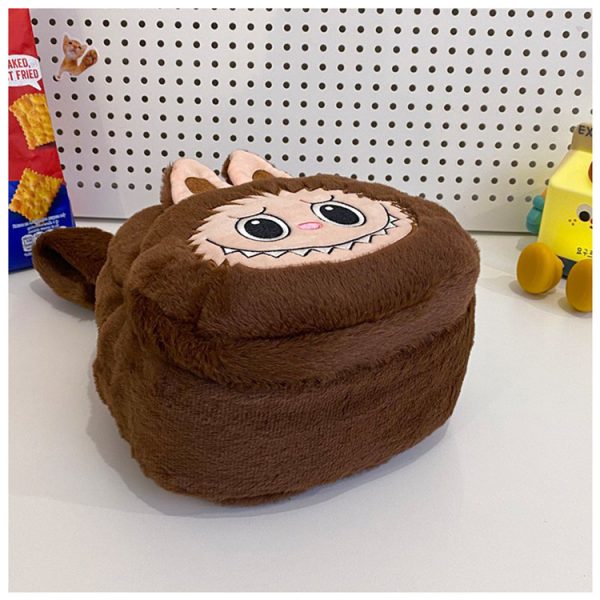 Labubu Brown Plush Backpack – Kawaii Soft Toy Bag with Matching Keychain UK - Image 3