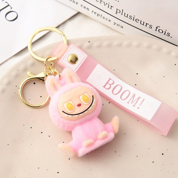 Labubu Plush Keychain – Kawaii Mini Key Ring with “BOOM!” Headband - Image 3