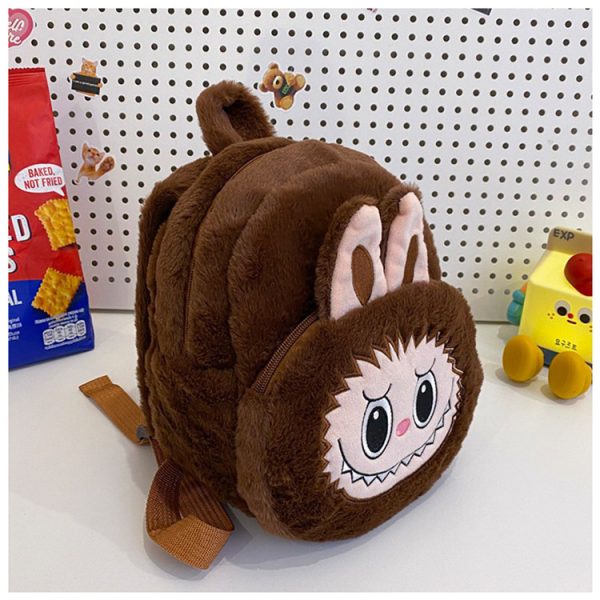 Labubu Brown Plush Backpack – Kawaii Soft Toy Bag with Matching Keychain UK - Image 2
