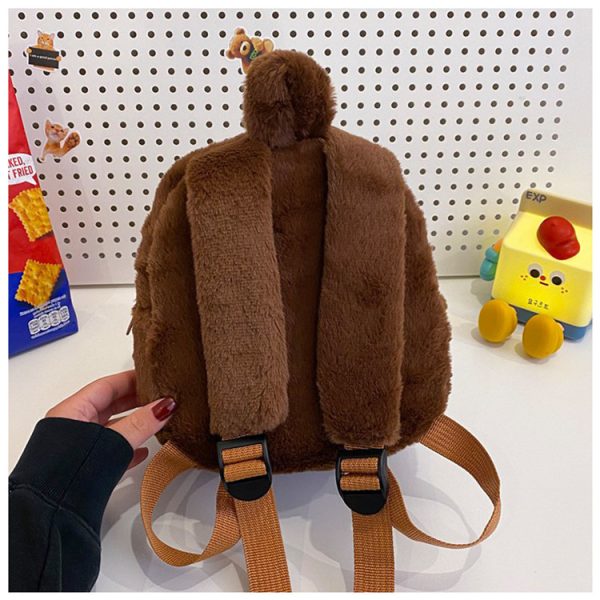 Labubu Brown Plush Backpack – Kawaii Soft Toy Bag with Matching Keychain UK - Image 4