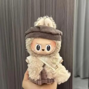 Royal Winter Coat Costume for Labubu Figurine – Checked Skirt & Crown Edition
