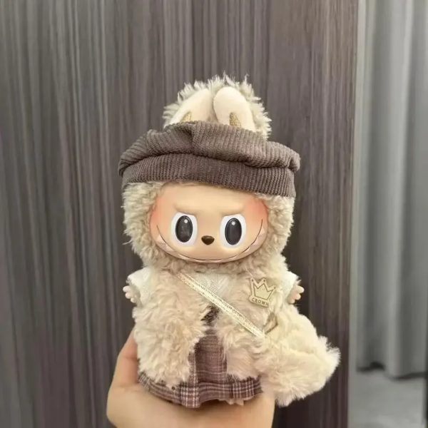 Royal Winter Coat Costume for Labubu Figurine – Checked Skirt & Crown Edition