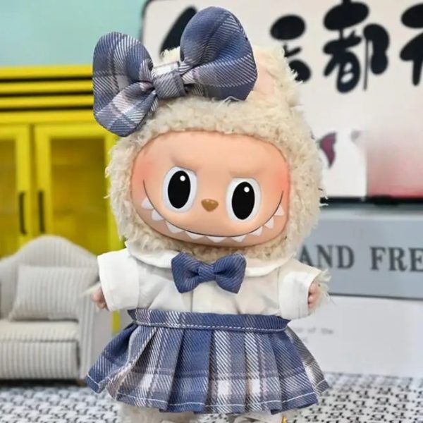 Kawaii Outfit for Labubu Doll – Blue Dress with Matching Bow - Image 2