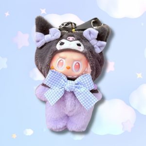 Labubu x Sanrio Kuromi 17 cm cosplay plush with skull hood and lilac suit