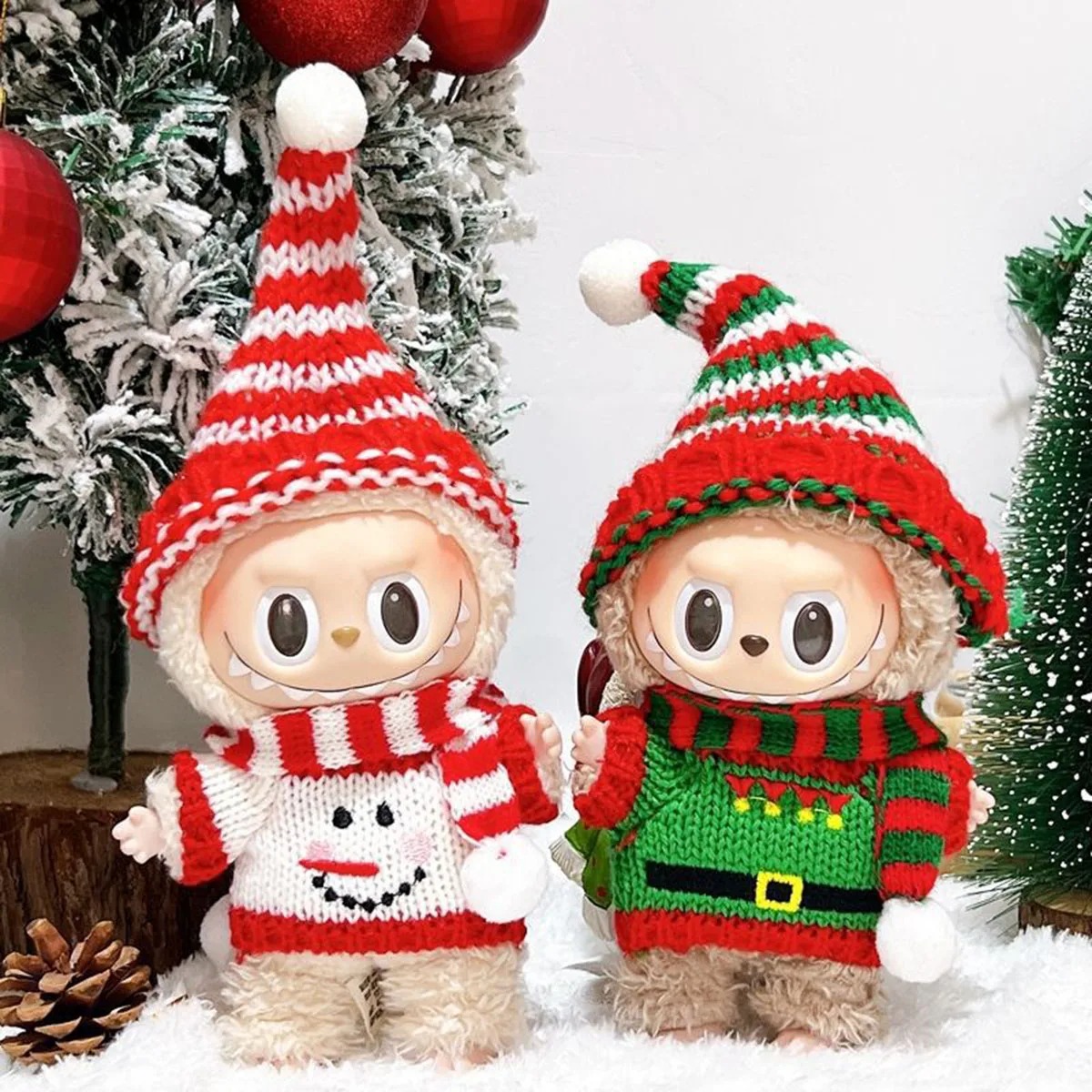 Labubu 17 cm Christmas Knit Outfit Set – 3-Piece Holiday Clothes (4 Festive Variations)