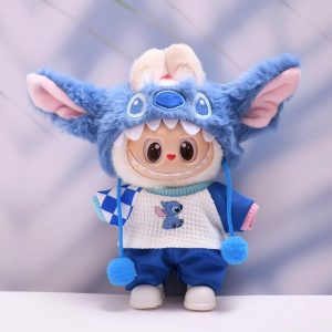 Labubu × Stitch Cosplay Outfit Set (17 cm Doll Clothes) – Blue Furry Costume