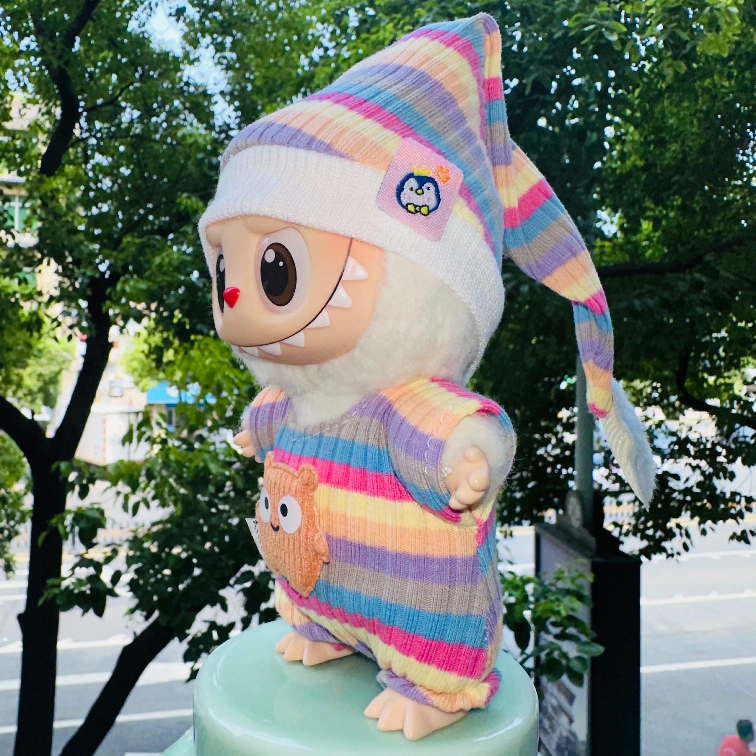 Labubu Rainbow Star Pyjama Outfit – Pastel Striped Sleepwear Set - Image 3