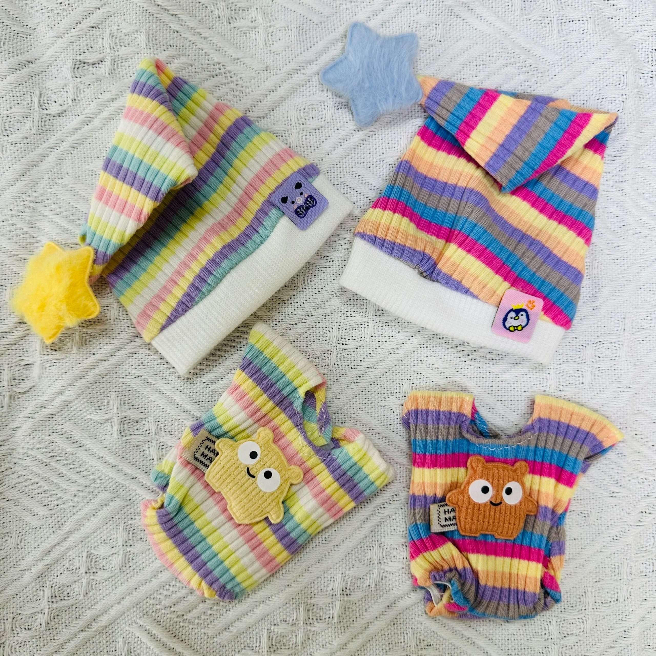 Labubu Rainbow Star Pyjama Outfit – Pastel Striped Sleepwear Set - Image 2