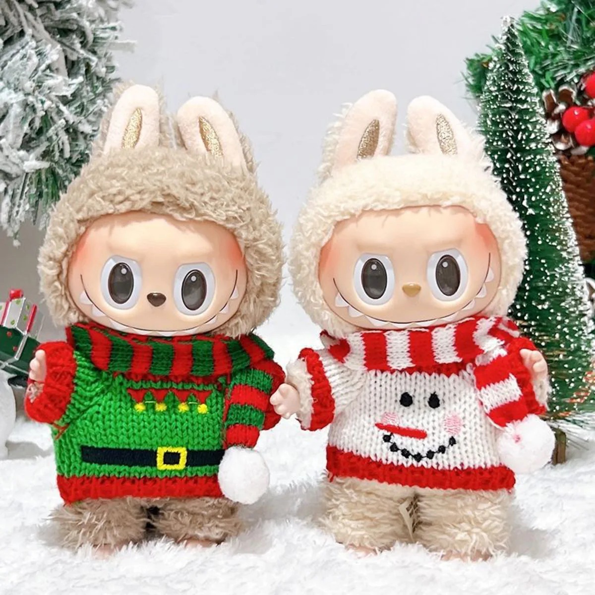 Labubu 17 cm Christmas Knit Outfit Set – 3-Piece Holiday Clothes (4 Festive Variations) - Image 3