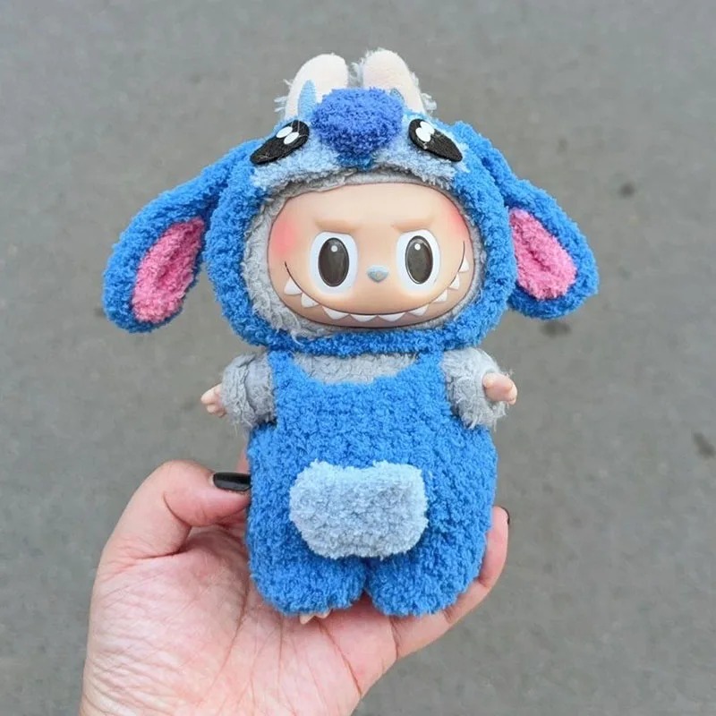 Labubu × Stitch Plush Outfit (17 cm Doll Clothes) – Blue Furry Costume - Image 2