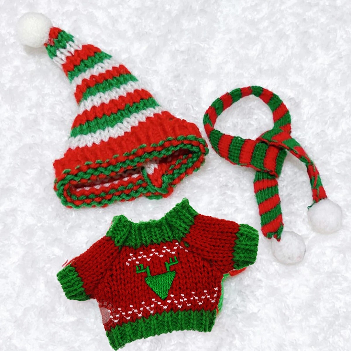 Labubu 17 cm Christmas Knit Outfit Set – 3-Piece Holiday Clothes (4 Festive Variations) - Image 8