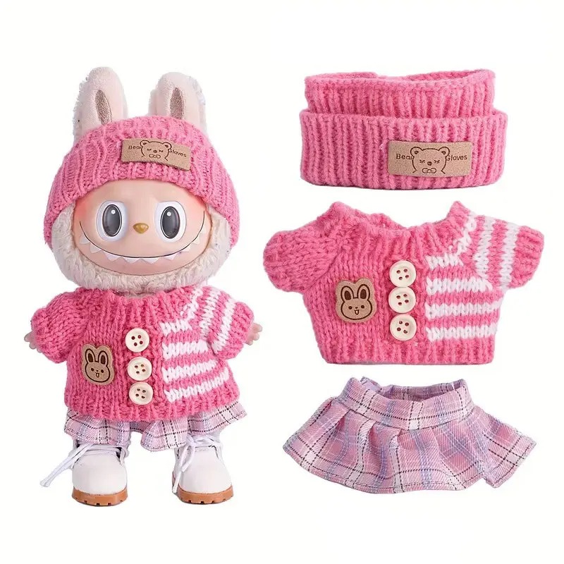 Labubu Clothes Set – 3-Piece Pink Knit Outfit