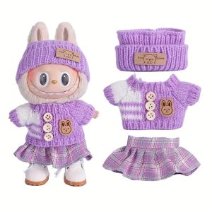 Labubu Clothes Set – 3-Piece Purple Knit Outfit