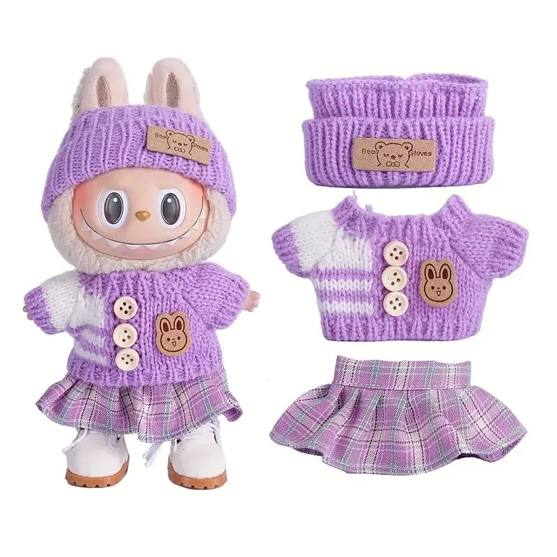 Labubu Clothes Set – 3-Piece Purple Knit Outfit