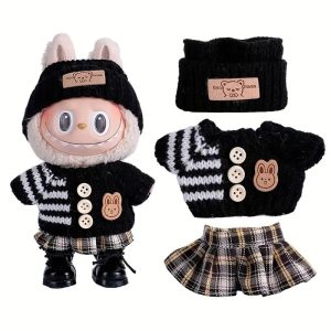 Labubu 17 cm Clothes Set – 3-Piece Black Knit Outfit